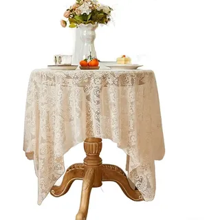 Rechteckige Spitzentischdecke mit Blumenmustern, Vintage-Spitzentischdecke für Esstische, Couchtische (Beige 140 x 180 cm)
