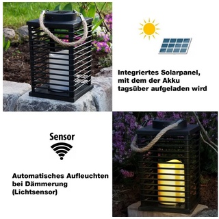 Grafner LED Solarleuchte LED Solar Laterne mit Kerze 24cm Außen Windlicht mit Kordel, LED Solar Laterne