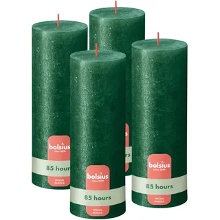 Bolsius - Rustik Kerze - grun - metallic - 19 cm - 4 Stück – dekorative Kerzen – enthalten natürliches Pflanzenwachs – ohne Palmöl