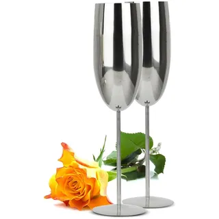 Sendez 2er Set Sektgläser aus Edelstahl Silber 270ml bruchfest luxuriös stilvoll für Champagner Partys Hochzeit Jubiläum