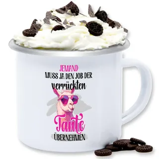 Emaille Tasse Blechtasse - Jemand muss ja den Job der verrückten Tante übernehmen I Weihnachtsgeschenke für Tante Geschenke Tanten zu Weihnachten I Verrückte Tanten Geschenk - 300 ml - Weiß