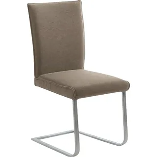 Freischwinger K+W KOMFORT & WOHNEN "Santos III", beige (sand 35, edelstahlfarbig), B:47cm H:99cm T:62cm, Stühle, Freischwinger, mit Sattlernaht, Gestell aus Edelstahl, hochwertiger Sitzkomfort