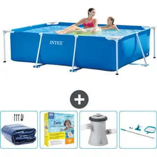Intex-Schwimmbecken mit rechteckigem Rahmen – 220 x 150 x 60 cm – Blau – im Lieferumfang enthalten Sonnensegel - Wartungspaket - Filterpumpe ... - Blau