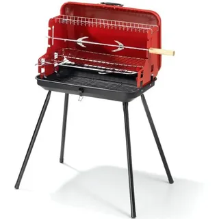Ompagrill Koffergrill für Holzkohle mit Deckel und Grillrost aus verchromtem Stahl, 46 x 28 cm
