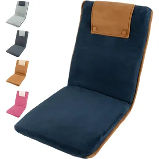 bonVIVO Bodenstuhl mit Rückenlehne – klappbarer Bodensessel Erwachsene, Sitzkissen mit Rückenlehne, Meditationsstuhl & Floor Chair, Verstellbarer Bodensitz für Gaming Yoga Camping – Blau Easy II