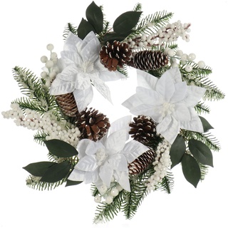 COM-FOUR® Türkranz Weihnachten - Adventskranz mit großen Blüten und Glitzer - Dekokranz Herbst - Weihnachtsdeko - Tischkranz - Weihnachtskranz