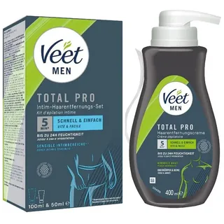 Veet MEN Enthaarungscreme Intim-Haarentfernungs-Set, Komplettpaket, 3 St., Creme 100ml & Balsam 50ml + Creme Sensitive Power 400ml, dermatologisch getestet