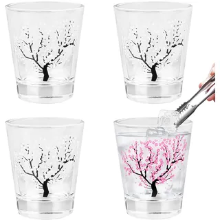 Fonyet 4 Stück Schnapsgläser 5cl Farbwechselnde Shotgläser die bei Kälte die Farbe Wechseln, Schnapsglas aus Klarem Glas mit Dickem Boden, Shot Gläser für Tequila, Wodka, Ouzo