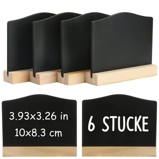 DONQL 6 Stück Mini Kreidetafel mit Ständer, Mini Tafel Set | Kleine Tafel Holzschilder zum Beschriften, Tischkarten Preisschilder Platzkarten Kreidetafel Aufsteller für Hochzeit usw