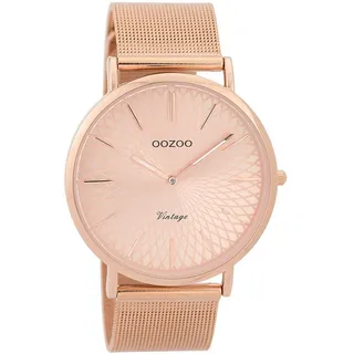OOZOO Quarzuhr Oozoo Damen Armbanduhr rosegold Analog, (Analoguhr), Damenuhr rund, groß (ca. 40mm), Edelstahlarmband rosegold, Fashion rosa