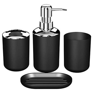 Herklotzn 4-teiliges Badezimmer-Zubehör-Set Kunststoff, WC-Bürsten-Zubehör-Set mit Zahnbürstenhalter, Zahnbürstenbecher (schwarz)