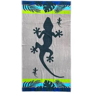 SEAMAR Strandtuch mit Muster, 90 x 160 cm, Strandtuch, 100 % Baumwolle, Palmen Geko Hellblau