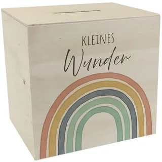 speecheese Spardose aus Holz Regenbogen mit Spruch Kleines Wunder Perfekt | zur Geburt Babysachen für Junge Mädchen im Boho-Stil Mutter Baby Geschenk