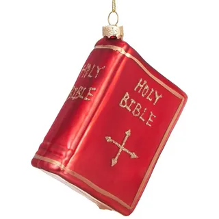 BRUBAKER Christbaumschmuck Mundgeblasene Weihnachtskugel Rote Bibel, Weihnachtsdekoration in kirchlicher Tradition aus Glas, 9 cm rot