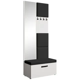 Beautysofa Garderobenschrank MARGARET III mit gepolsterten Paneelen, Spiegel und Kleiderhaken weiß