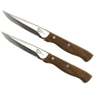 GREENPAN Universalküchenmesser Steakmesser aus Edelstahl mit Holzgriff ca. 22 cm Messer-Set 2-tlg., scharf durch Wellenschliff (gezahnt) braun|silberfarben