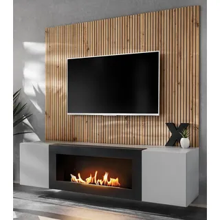 inn.furn iLike TV-Lowboard 200 cm Hellgrau/Eiche Artisan Holzwerkstoff