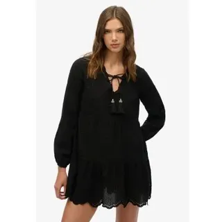 Superdry für Damen. W8011914A Broderie kurzes Kleid schwarz (S), Lässig, Synthetisch, Langarm