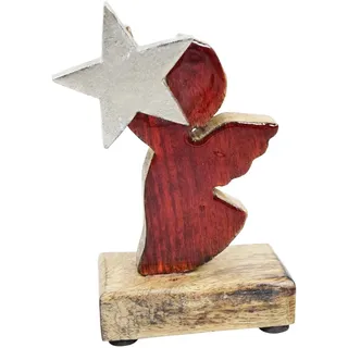 Engel Holzengel rot silber Weihnachten Landhausstil Weihnachtsdekoration 15,5 cm