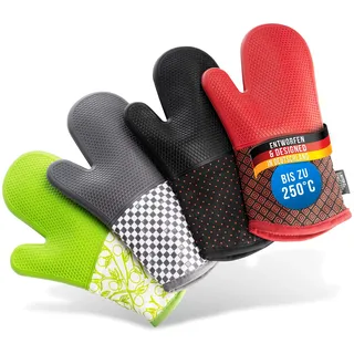 LauterSchutz® Ofenhandschuhe als Paar - Topfhandschuhe mit Voll-Silikon: Hitzebeständig & extra lang - waschbare & weiche Baumwolle [Kontaktwärme: 250°C] Kochen & Backen (Grün, Vollsilikon)