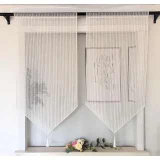 Vordesack Jacquard Panneaux mit Quaste Scheibengardine Kurzstore mit Stickerei Streifenmotiv Bistrogardinen mit Tunnelzug 2 Stück HxB 60x45cm Streifen