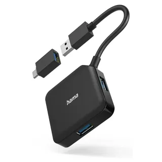 Hama USB-Hub, 4 Ports, USB 3.2 Gen1, 5 Gbit/s, inkl. USB-C Adapter
