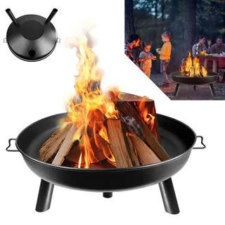 LZQ Feuerschalen für den Garten Feuerstelle Ø 80 cm, Rund Feuerkorb für Heizung/BBQ Grill, Feuerwanne mit Beine Anti-Rost Lackiert für Camping Gartenfeuer Wärmestelle