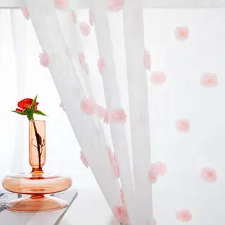 MYSKY HOME Vorhänge mit Ösen Gardinen Wohnzimmer Vorhang Transparent Dekoration für Wohnzimmer Kinderzimmer Schöne Stickerei Gardine 2er Set Modern Schlafzimmer Ösenvorhang, H 175 x B 140 cm, Rosa