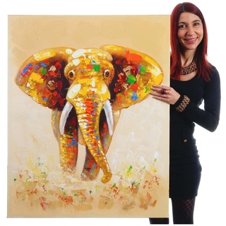 Wandbild Elefant, 100% handgemaltes Ölgemälde Gemälde XL, 100x80cm