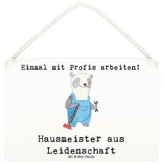Mr. & Mrs. Panda Schild Hausmeister Leidenschaft DIN A6 - Geschenk, Lustig, Must Have, Spruch, Türschild, Concierge, Hausverwalter, wandtafel, Facility Manager, Holzschild, Wandbild Holz, holzbild