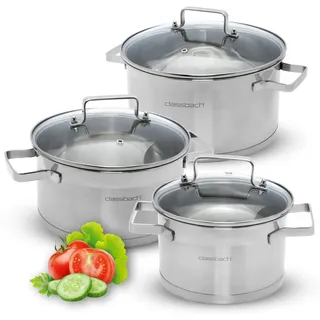 classbach® Topfset 6-teilig | Kochtopf Set Edelstahl für alle Herdarten (Induktion-, Gasherd, Glaskeramikkochfeld, Elektroherd) spülmaschinenfest Kochtopf Set Camping | Töpfe Induktion Kochtopfset C-KTS 4015