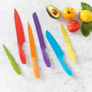 Messer-Set 12-teilig – Kochmesser, Brotmesser, Santoku & mehr im bunten Design