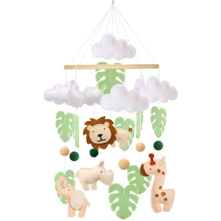 Baby Mobile Tier Bettglocke für Babybett – Jungle Animal Baby Mobile mit Löwe, Elefant, Giraffe und Nilpferd – Beruhigendes Baby Spielzeug für Babyzimmer, Geschenk für Neugeborene(Tier)