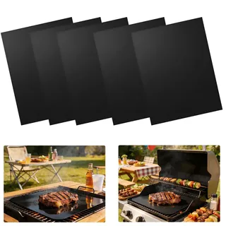 Grillmatten für Gasgrill, Holzkohle & Elektrogrill 40 x 33 cm –5PCS | Wiederverwendbare Teflon BBQ Grillmatte Grillfolie, Antihaft Grillschutzmatte für Backofen