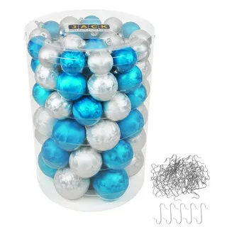 Jack by Inge Glas 60x Glas Christbaumkugeln 4 5 6 7 cm Eislack Weiß/Blau+ Haken