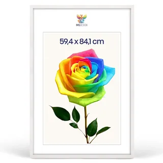 MG Design Bilderrahmen A1 59,4 x 84,1 cm – Posterrahmen mit Weiß Holzrahmen (Echtholz) und bruchsicherem Acrylglas, Hoch & Quer mit stabiler Wandaufhängung