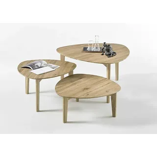 Massivholz Couchtisch 3ER Set dreieckig Wildeiche massiv geölt Eck Beistelltisch