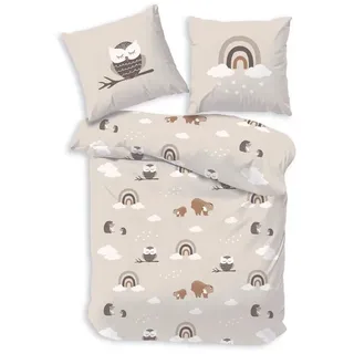 MTOnlinehandel Eule Regenbogen/ Waldtiere Beige 135 x 200 cm + 80 x 80 cm