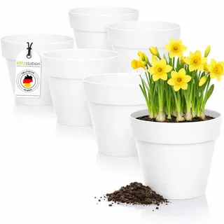 idea-station IBI Blumentopf Set 6 x 12 cm - weiß - bruchsichere Blumentöpfe aus Plastik für verschiedenste Pflanzen, Blumen oder Kräuter - Matte Übertöpfe für innen und außen