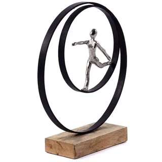 creedwood SKULPTUR Move | Mangoholz, Metall, 35cm | Dekofigur, Aufsteller laufende Person, Metall Dekoobjekt, Alu Statue, Tisch Deko, Figur auf Sockel