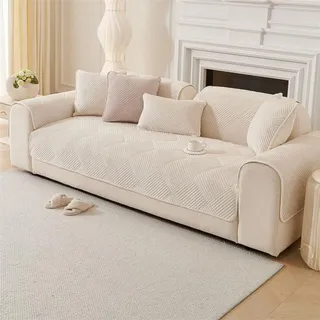Rutschfeste verdickte Sofabezug,90x180cm Couchbezug,3 Sitzer,Dicke Sofa ,Antirutsch Sofahusse,Möbelschutz,cremeweiß Sofa-Matte. - Weiß