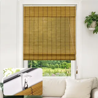 Victoria M. Klemmfix Bambus Raffrollo Sonnenschutz Sichtschutz Rollo Seitenzugrollo ohne Bohren, für Fenster und Türen, 50 x 130 cm, Braun