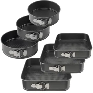NAMYEUT 6 Stück Springform Set Rund und Eckig, 3 Rund Kuchenform und 3 Quadratische Backform, Springforme mit Hebeboden, Antihaft Rund Backform für Kuchen, 16cm/18cm/20cm/22cm/24cm/26cm