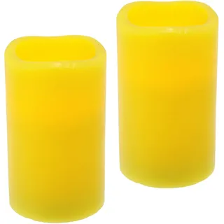 I.GE.A. Flair Flower LED Kerzen Echtwachs Kerze LED-Kerze flackernd Warmweiß Stimmungslicht Lichter Dekoration Stumpenkerze große Adventskerzen Adventskranz Kranz romantisch Valentinstag 2er Set, gelb
