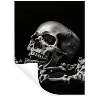 MuchoWow Wandsticker Totenkopf - Knochen - Totenkopf - Schwarz (1 St), Wandtattoo, Selbstklebend, Wohnzimmer, 60x80 cm schwarz 60 cm x 80 cm x 0.1 cm