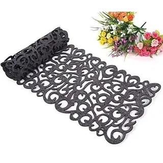 ANKROYU Filz Tischläufer, Rechteckig Filz Tischdecke, modern tischlaeufer mit Durchbrochenen Blumen, wiederverwendbar Anti Rutsch Tischunterlage für Ihr Esszimmer Dekoration, 102 x 29 cm (Grau)