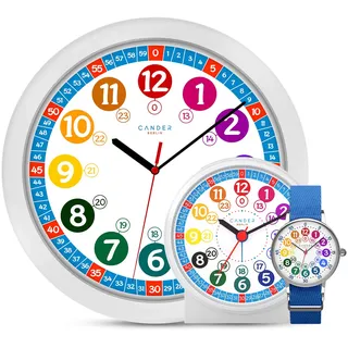 Cander Berlin MNU 1030 Kinderwanduhr lautlos MNU 1009 S Kinderwecker MNA 1030 J Armbanduhr blau Lernuhr geräuschlos Wanduhr Kinderuhr Licht Snooze Wecker Kinder geräuscharm Mädchen Jungen