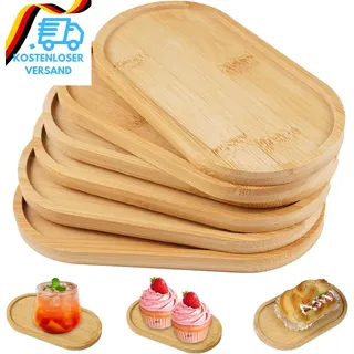 6 Stück Ovale Holztablett Kleines,17.5×8.8X1Cm Bambus Tablett Klein,Ovale Holz S