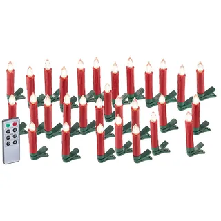 Lunartec LED Christbaumkerzen: 30er-Set LED-Weihnachtsbaum-Kerzen mit IR-Fernbedienung, rot (Christbaumkerzen kabellos, kabellos, Baum)