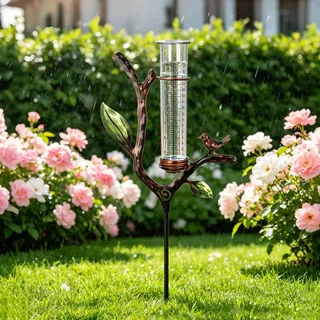 Recitem Regenmesser für Garten,Frostsicher Regenmesser, Niederschlagsmesser Garten Wetterfest,Blatt Regenwassermesse mit Klarer Skalar,Robust Gartenstecker Wassermesser für Garten Rasen Terrasse